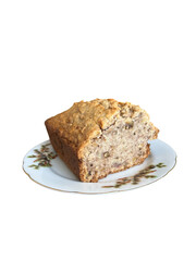 Slice of a home made banana bread png without background