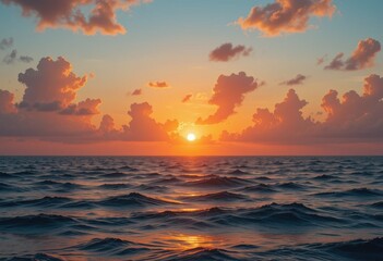 Fototapeta premium Stunning Ocean Sunset Vibrant Colors Dramatic Sky Peaceful Waves Golden Hour Seascape Nature 