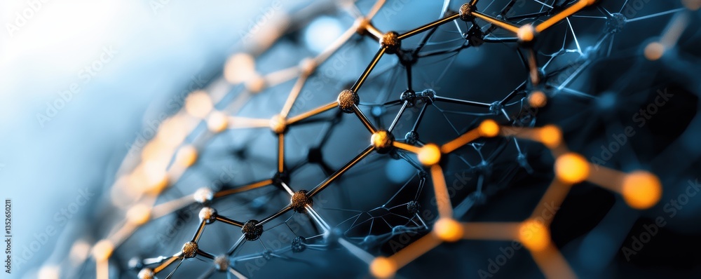 Poster nanotechnology network: advanced molecular structure with connected atoms and bonds