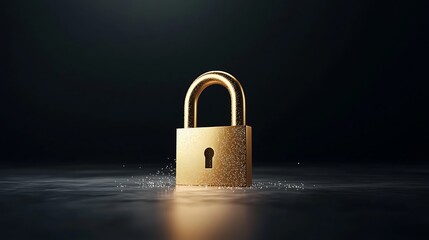 Naklejka premium Golden Padlock for Secure Dark Background.