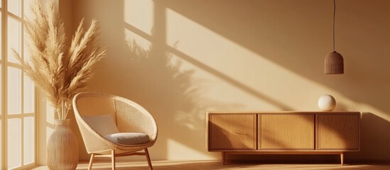 A modern interior with decorative elements in warm tones