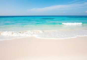 Sun-drenched white sand beach, turquoise sea, gentle waves , ocean view, sun