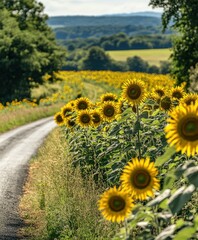 Obraz premium Sunflowers bloom by the road