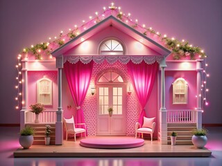 pink doll house stage decoration