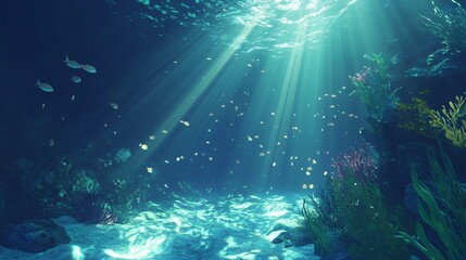 Obraz premium An enchanting underwater world filled with vibrant marine life, coral reefs, and diverse sea creatures. The scene captures the beauty and mystery of the ocean, showcasing its rich ecosystem and the ha
