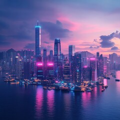 Fototapeta premium A vibrant cityscape is illuminated by colorful neon lights