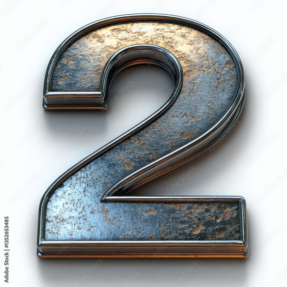 Poster rustic metal number two: a 3d render of a weathered number