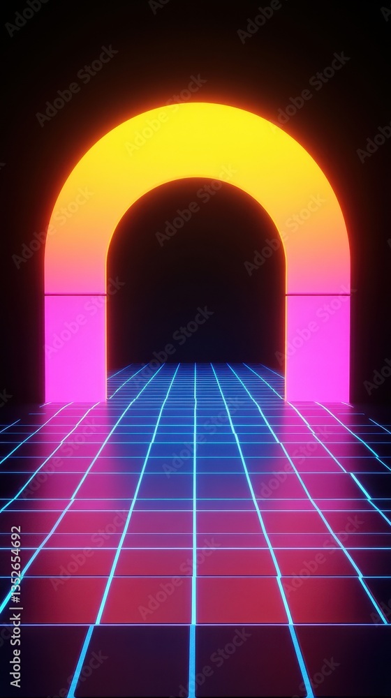Poster a neon retro futuristic archway with a glowing color gradient