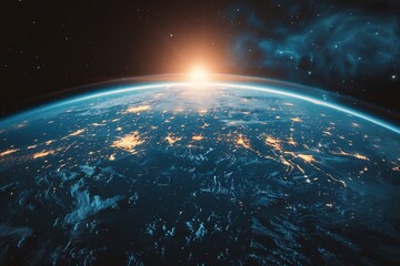 Obraz premium Earth floating in space with light slowly dimming, calm minimalist