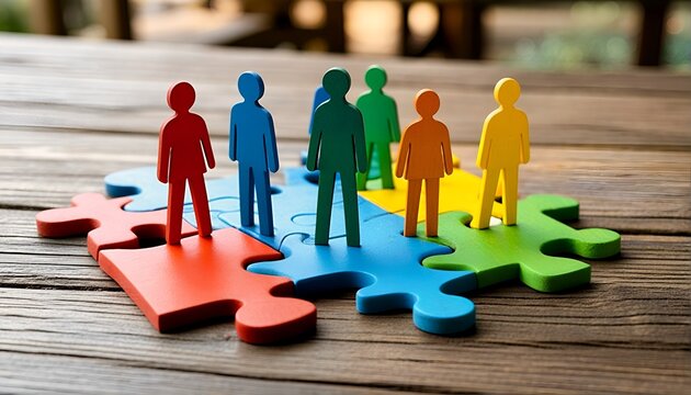 people standing on puzzle pieces.