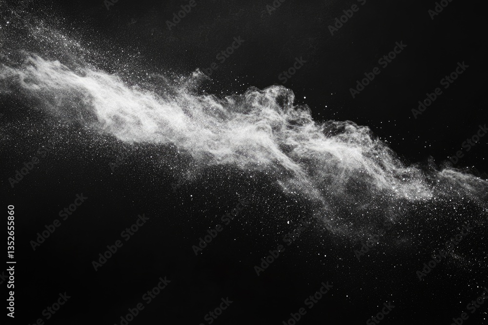 Poster white powder explosion on transparent background, creating a dynamic, abstract cloud-like effect.