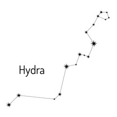 Vector illustration of the Hydra constellation, the largest constellation in the night sky. Perfect for educational materials, astronomy enthusiasts, star maps, and zodiac-themed designs.