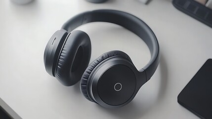 Headphones on a white table in an office for music