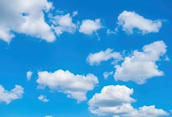 Obraz premium Vast blue sky filled with fluffy white cumulus clouds, environment, beautiful