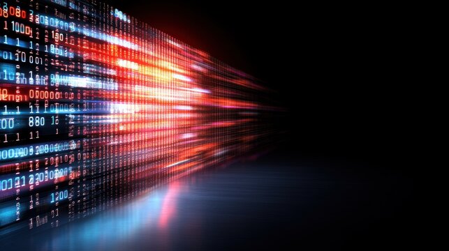 Futuristic digital data stream with abstract binary code light effects