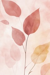 Delicate branch with translucent leaves in autumnal hues on a soft background.