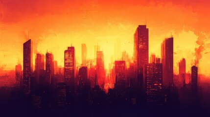 Fototapeta premium Fiery City Skyline