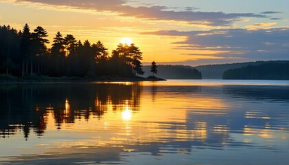 Obraz premium Sunrise Over Calm Waters.