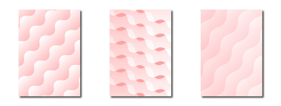 Abstract light pink backgrounds with a wavy pattern, vector illustration. Set of pink backgrounds with modern and creative designs, perfect for wallpaper, brochures, or artistic projects.