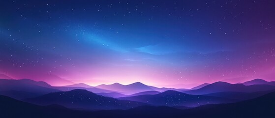 Fototapeta premium Stunning gradient sky over rolling mountains at dusk.