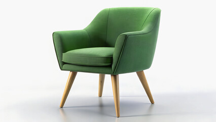 Fototapeta premium Elegant Green Upholstered Chair with Curved Wooden Legs – Modern 3D Render