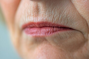 Wrinkled lips showing aging process of senior woman