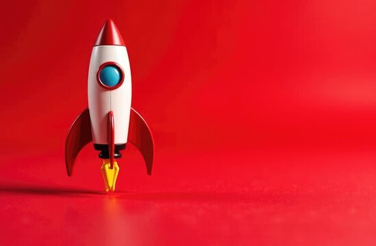 Model of a rocket on a red background with space for an inscription.