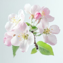 Obraz premium Blooming Apple Flowers on a Branch with Delicate Pink and White Petals