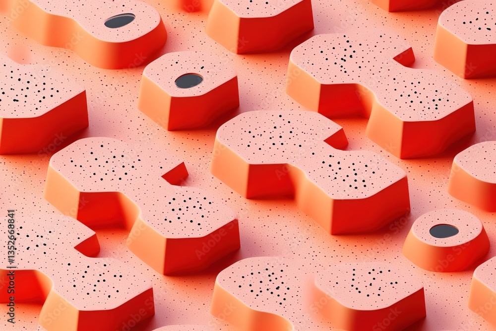 Poster shapes and textures create an abstract landscape of color and form