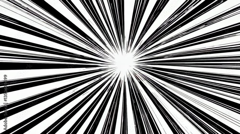 Aufkleber Black and white radial burst with dynamic lines in retro style, comic effect