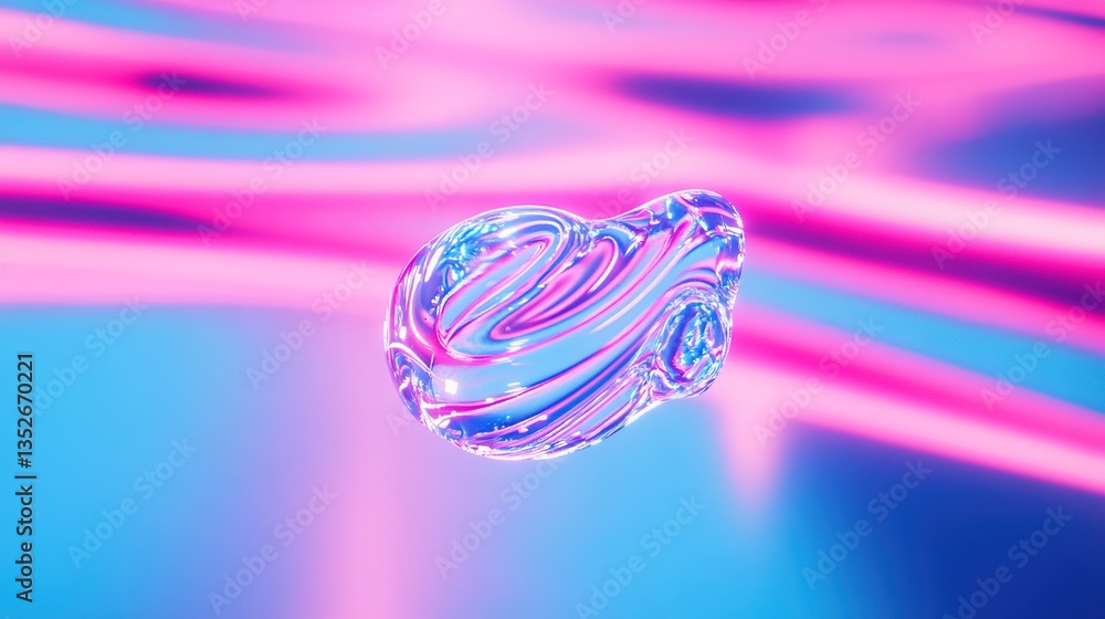 Poster colorful translucent orb floating in a neon-lit environment