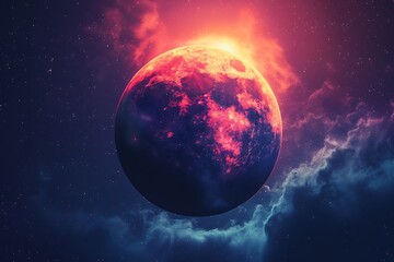 Obraz premium fading backlight behind stylized planet silhouette