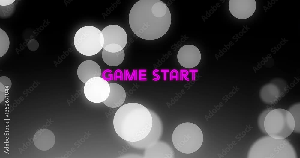 Poster glowing circles and animation creating game start text on dark background