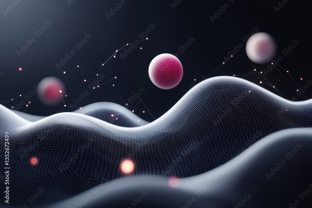 Aufkleber abstract digital graphic with spheres and a network pattern