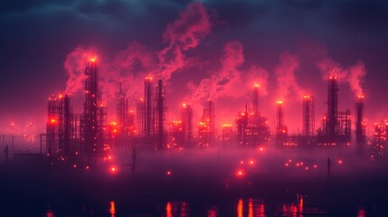 Crimson Refinery: A Nighttime Industrial Dreamscape