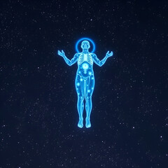 Fototapeta premium Astral projection of a human spirit against starry backdrop.