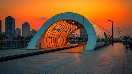 Obraz premium Modern Transportation Hub at Sunset