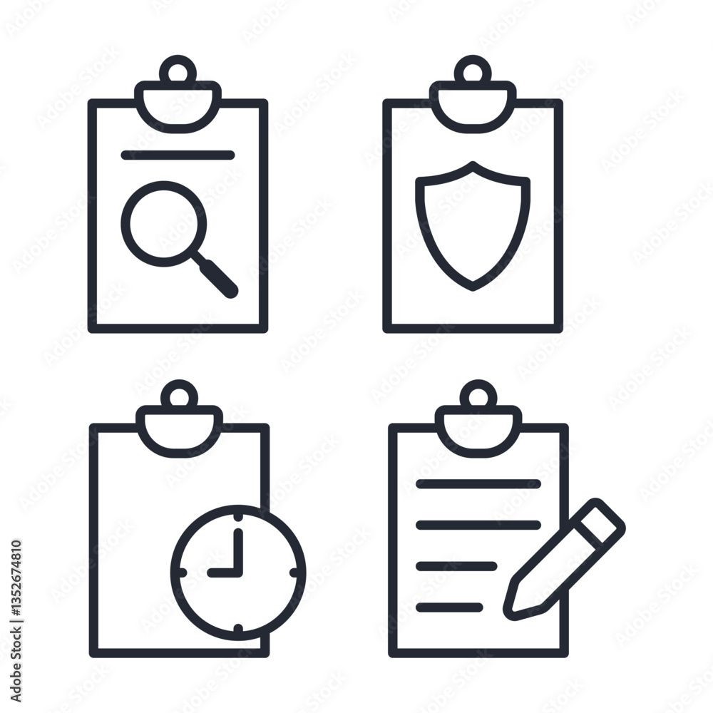 Poster set of clipboard icon logo vector illustration. document pack symbol template for graphic and web de