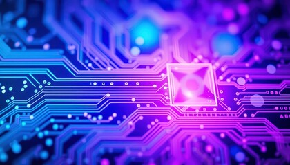 Abstract blue and purple circuit board technology background, software, communication
