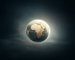 Fototapeta premium Glowing Earth for Space, Night, Clouds.