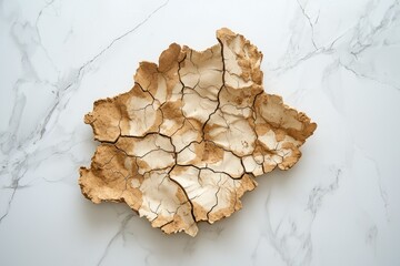 Obraz premium A cracked, dried earth formation, possibly clay, resembling a landmass.