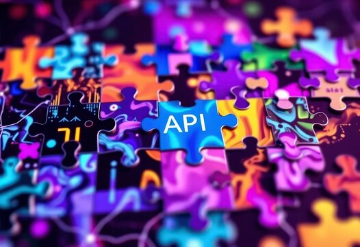 Abstract puzzle pieces forming a network, representing interconnected APIs, design, background