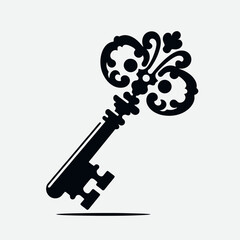 Old-fashioned Key silhouette in black on a white background