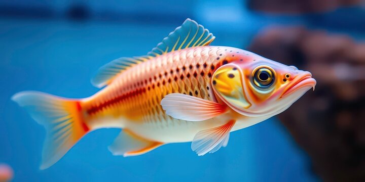 Close-up of a peaceful catfish swimming in an aquarium, aquatic life,  brown