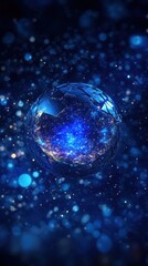 A shattered blue sphere revealing lights in a dark universe