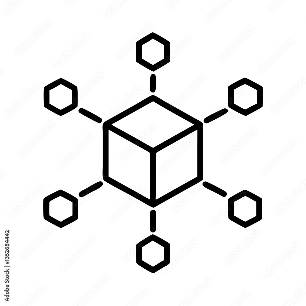 Poster blockchain cube icon symbolizing nodes and connections