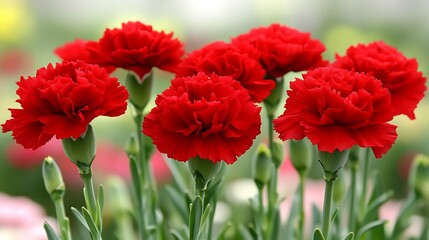 Obraz premium Beautiful red carnation flowers blooming in a vibrant garden setting
