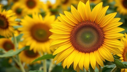 Obraz premium Giant golden sunflower, vibrant yellow petals, large disc florets, golden yellow, image