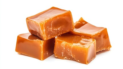Delicious Caramel Candies Stacked on White Background Ready to Be Enjoyed