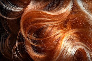 Naklejka premium Striking orange hair showcasing vibrant waves and curls under soft lighting